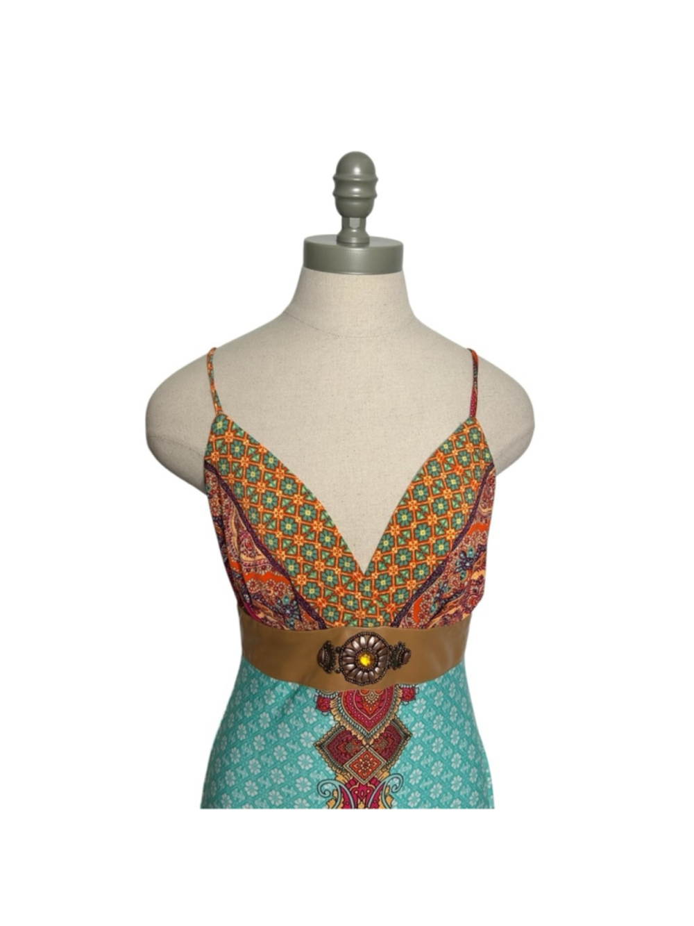 VENUS Multi Colored Floral Paisley Print Maxi Dress with Beaded Embroidery Small - Picture 4 of 13
